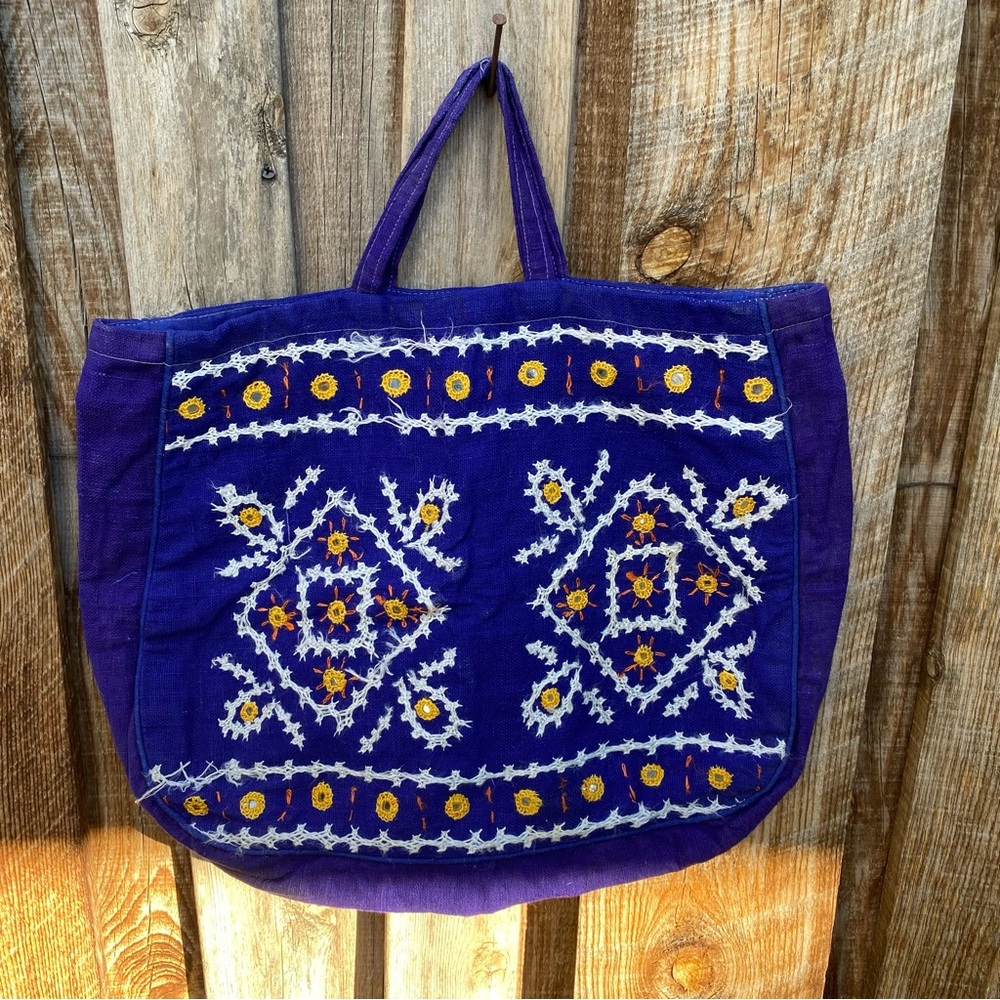 Embroidered Blue Tote Bag